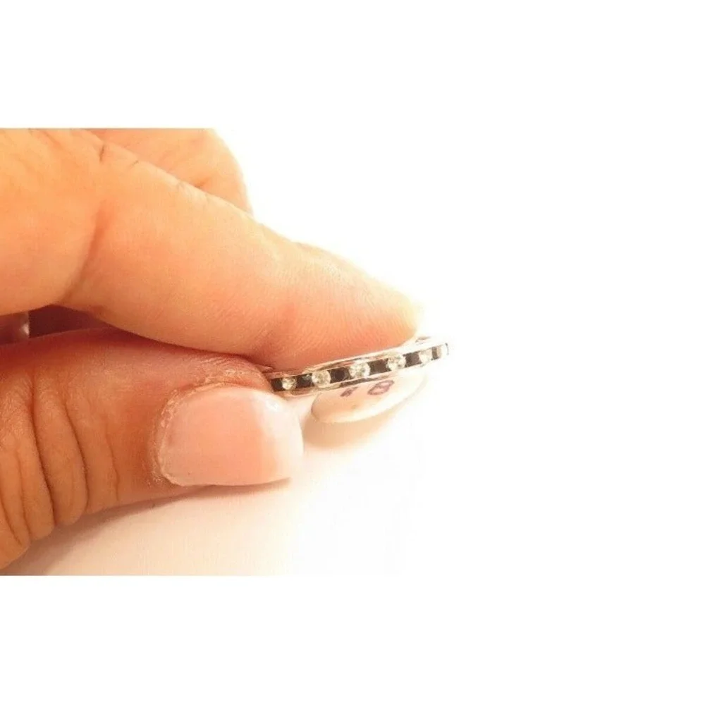 Vintage Old Stock White Gold Plated Black Clear‎ Channel Set Eternity Band Sz8